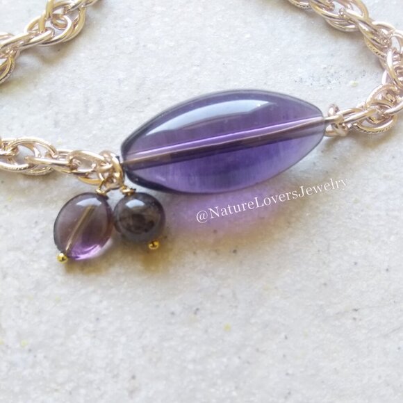 Dark Gray Purple Focal + Gold Chain Bracelet Sleek Chunky & Effortlessly Elegant - Picture 3 of 10